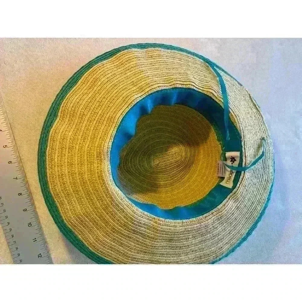 Cappelli Straworld Sun Hat 15” Turquoise Ribbon Band and Edging Flower Charm - Picture 6 of 6